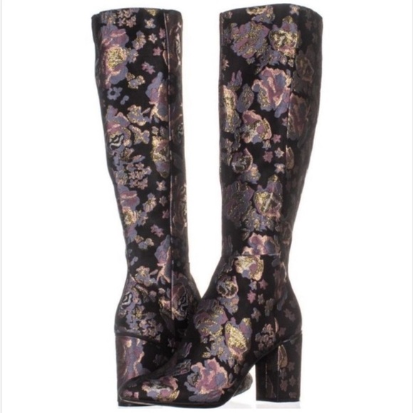 Kenneth Cole Floral Jacquard Knee High Boots Maximalist Iridescent Mob Wife - Picture 1 of 16